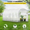 VEVOR 15 x 6.5 x 7 ft Walk-in Tunnel Greenhouse, Portable Plant Hot House with Galvanized Steel Hoops, 1 Top Beam, Diagonal Poles, Zippered Door & 8 Roll-up Windows, White