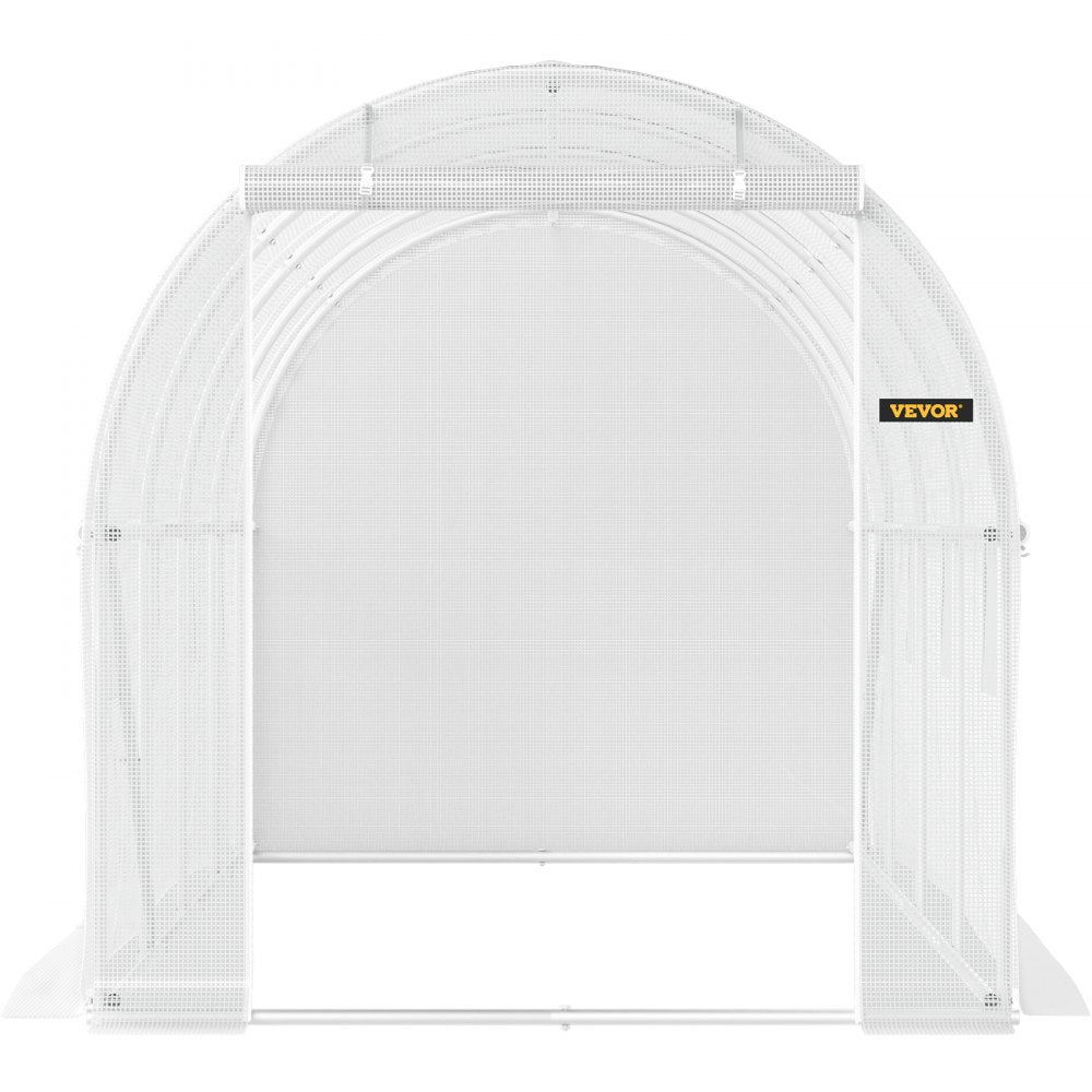 VEVOR 15 x 6.5 x 7 ft Walk-in Tunnel Greenhouse, Portable Plant Hot House with Galvanized Steel Hoops, 1 Top Beam, Diagonal Poles, Zippered Door & 8 Roll-up Windows, White