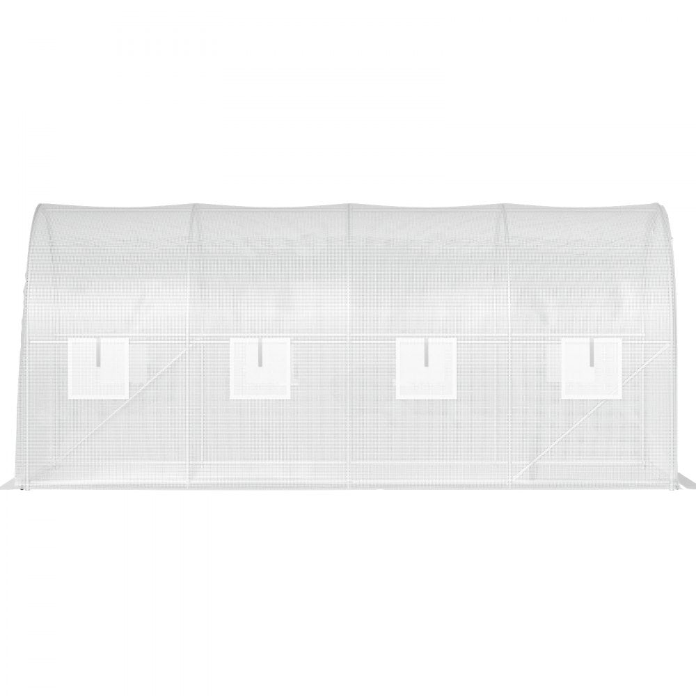 VEVOR 15 x 6.5 x 7 ft Walk-in Tunnel Greenhouse, Portable Plant Hot House with Galvanized Steel Hoops, 1 Top Beam, Diagonal Poles, Zippered Door & 8 Roll-up Windows, White