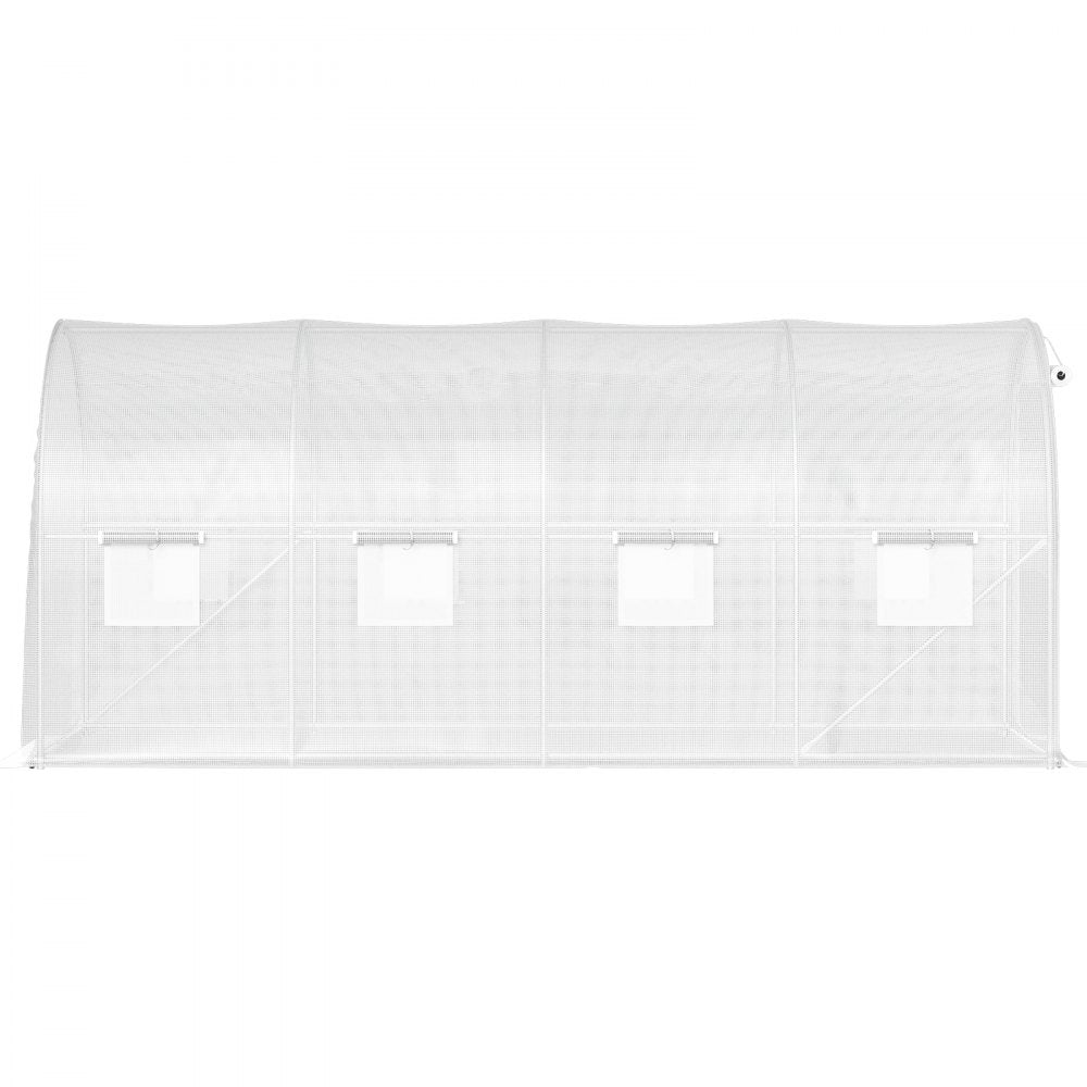 VEVOR 15 x 6.5 x 7 ft Walk-in Tunnel Greenhouse, Portable Plant Hot House with Galvanized Steel Hoops, 1 Top Beam, Diagonal Poles, Zippered Door & 8 Roll-up Windows, White