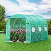 VEVOR 12 x 7 x 7 ft Walk-in Tunnel Greenhouse, Portable Plant Hot House with Galvanized Steel Hoops, 1 Top Beams, 2 Diagonal Poles, 1 Zippered Door & 6 Roll-up Windows, Green