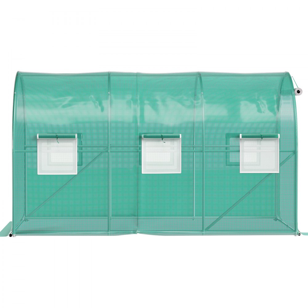 VEVOR 12 x 7 x 7 ft Walk-in Tunnel Greenhouse, Portable Plant Hot House with Galvanized Steel Hoops, 1 Top Beams, 2 Diagonal Poles, 1 Zippered Door & 6 Roll-up Windows, Green