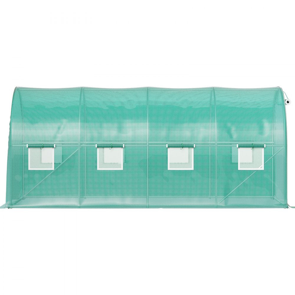 VEVOR Walk-in Tunnel Greenhouse, 15 x 7 x 7 ft Portable Plant Hot House with Galvanized Steel Hoops, 1 Top Beam, Diagonal Poles, Zippered Door & 8 Roll-up Windows, Green