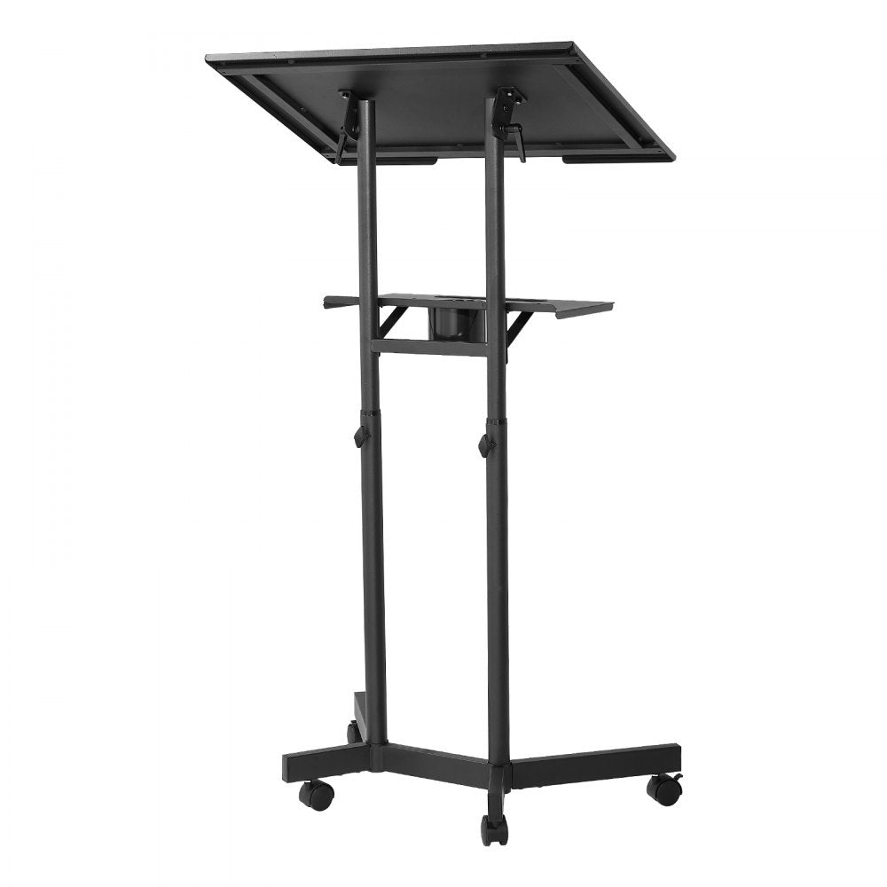 VEVOR Podium Stand, Adjustable Height Steel Lectern Mobile Laptop Desk, for Schools, Churches and Events, 40-49 inch, Portable Presentation Lectern Stand with 0-30° Tilt Top and 2-Position Shelf