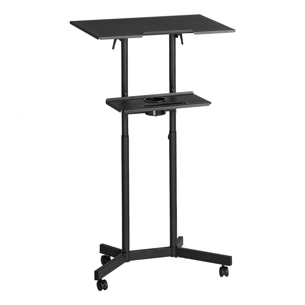 VEVOR Podium Stand, Adjustable Height Steel Lectern Mobile Laptop Desk, for Schools, Churches and Events, 40-49 inch, Portable Presentation Lectern Stand with 0-30° Tilt Top and 2-Position Shelf