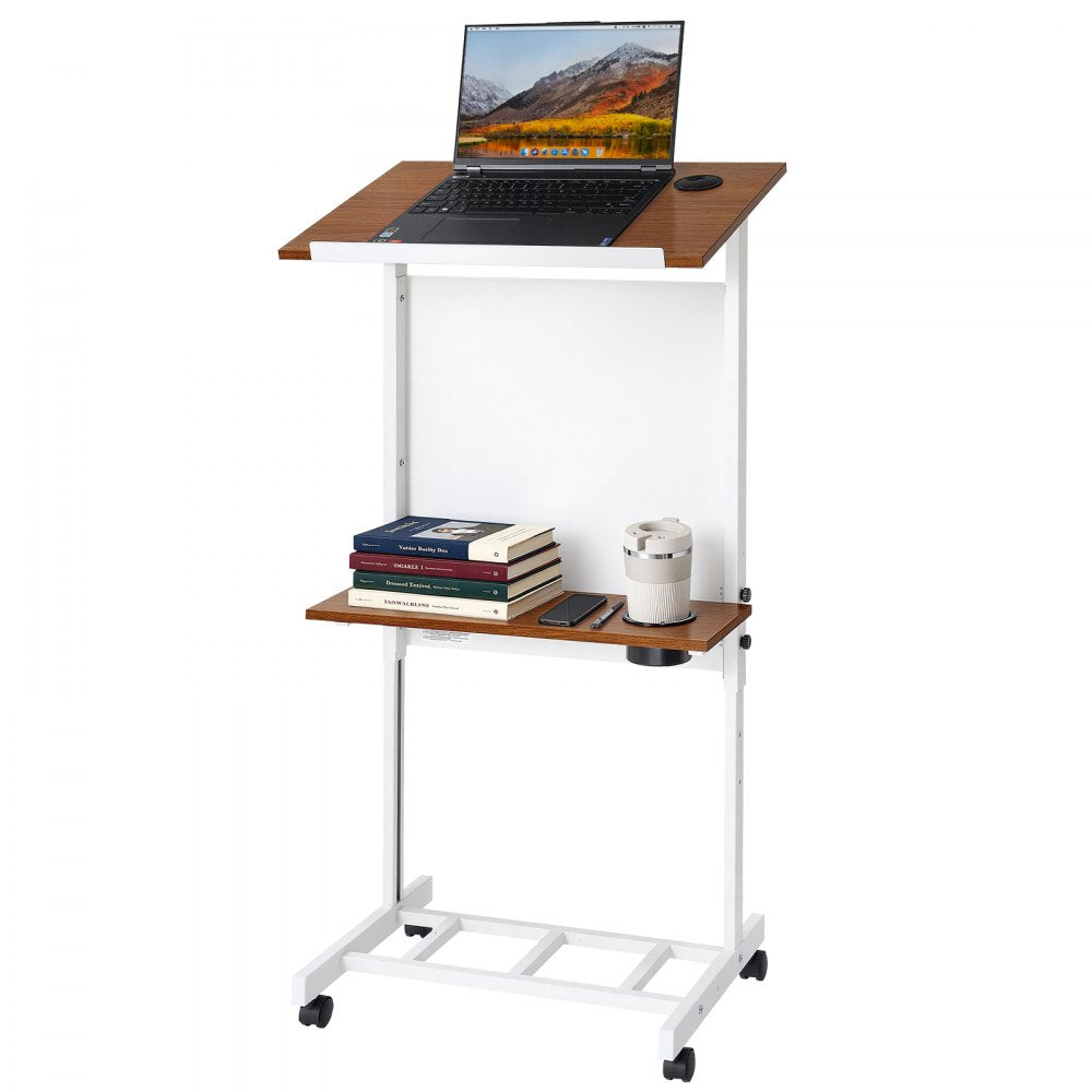 Vevor Lectern Adjustable Height Mobile Podium Stand with Storage Shelf, Book Stop and Cup Holder New
