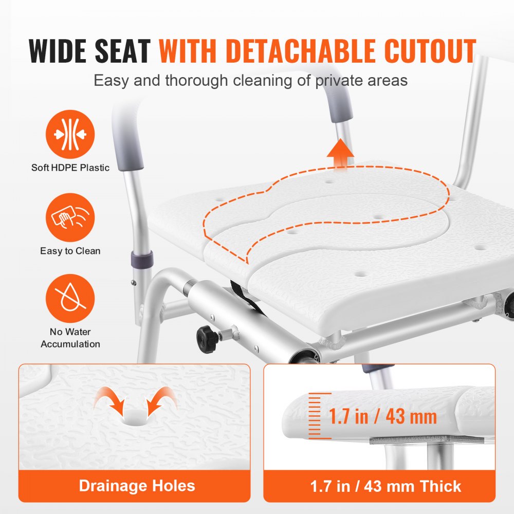 VEVOR Sliding Tub Transfer Bench, Height Adjustable Bathtub Transfer Bench with Cut-Out Seat, Reversible Backrest & Safety Belt, Non-Slip Shower Chair for Elderly Disabled Handicap, 400LBS Capacity