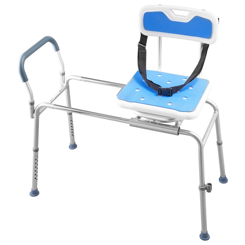 VEVOR Sliding Shower Chair, 400 lbs Tub Transfer Bench for Bathtub with Swivel Seat, Padded Shower Bench with Arms and Backrest, Height Adjustable for Handicap, Adults, Seniors, Elderly and Disabled