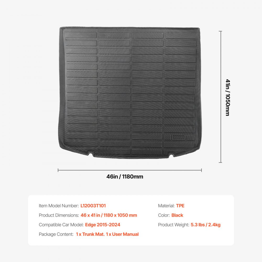 VEVOR Cargo Mat Compatible with Ford Edge 2015-2024 & Ford Edge ST 2020-2024, Precise Fit Trunk Mat for SUVs, TPE Trunk Protector Replacement, Black (1PCS)
