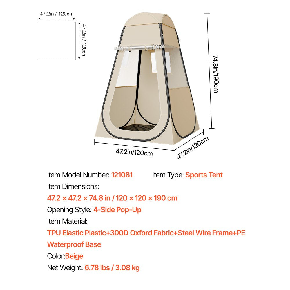 VEVOR Pop up Sports Tent, 47x47 in Clear Bubble Tent for 1 Person, Waterproof Outdoor Pod with Floor Mat & Top Cover, Garden Igloo Dome Tents Camping Shelter for Events Fishing Cheering