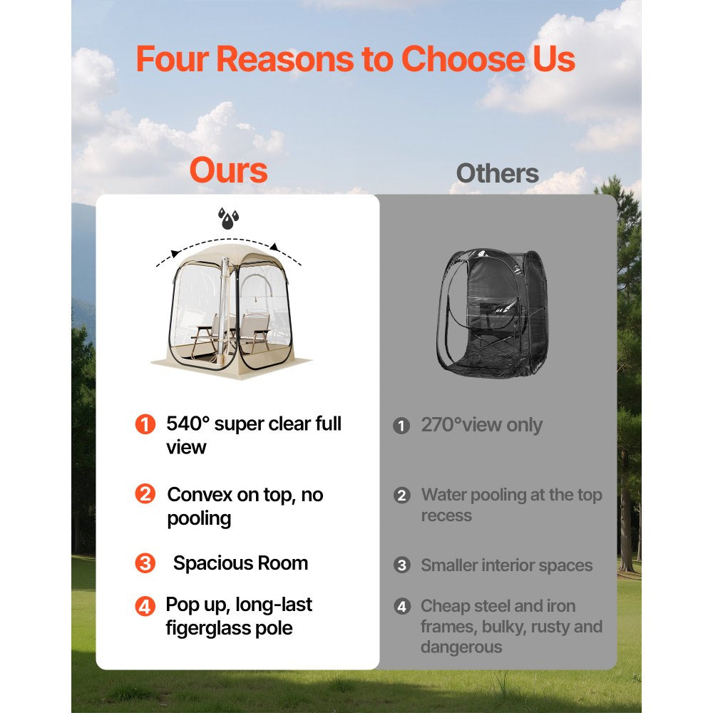 VEVOR Pop up Sports Tent, 50x50 in Clear Bubble Tent for 1 Person, Waterproof Outdoor Pod with Floor Mat & Top Cover, Garden Igloo Dome Tents Camping Shelter for Events Fishing Cheering