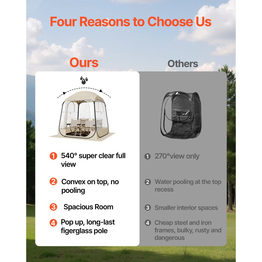 VEVOR Pop up Sports Tent, 63x63 in Clear Bubble Tent for 2-4 Persons, Waterproof Outdoor Pod with Floor Mat & Top Cover, Garden Igloo Dome Tents Camping Shelter for Events Fishing Cheering