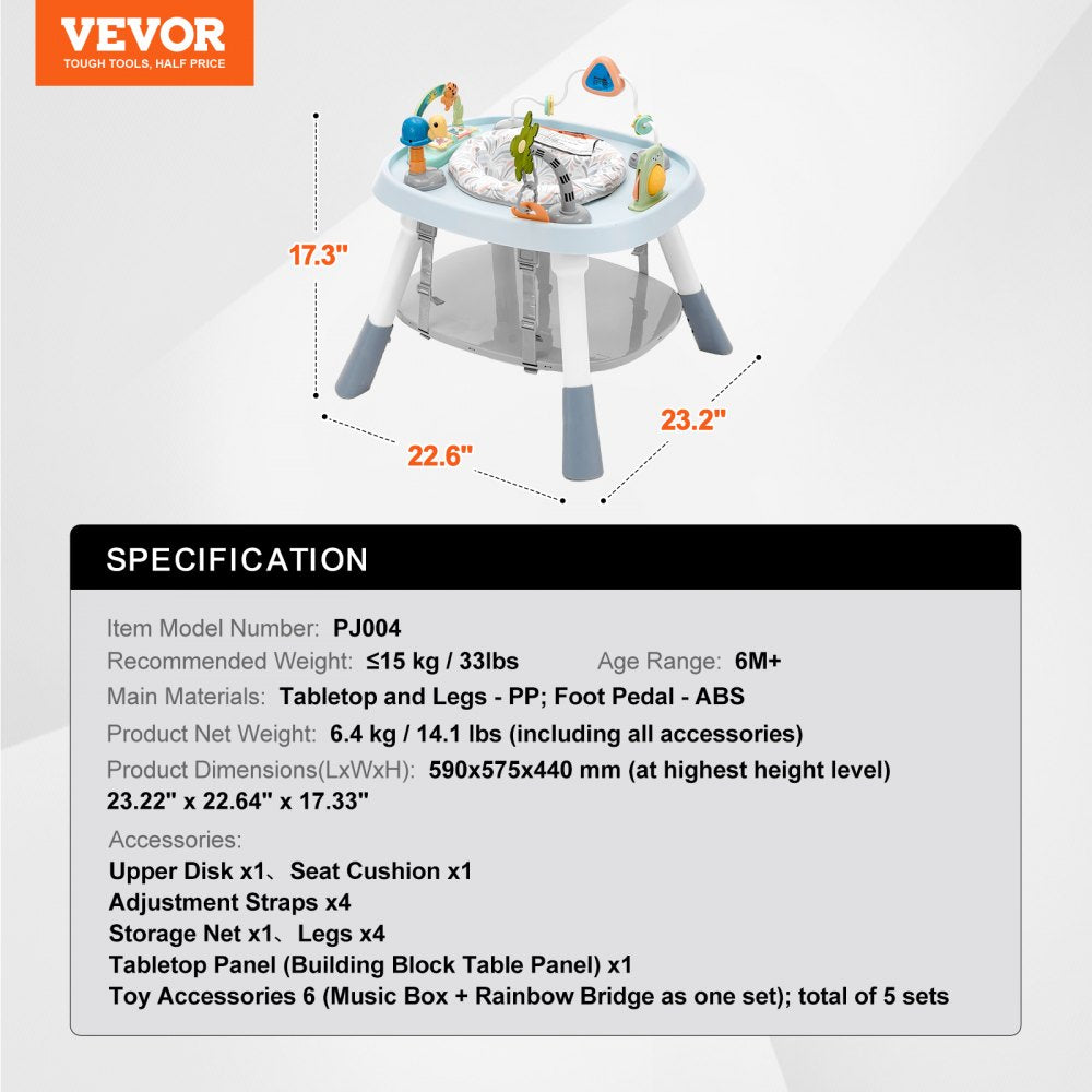 VEVOR Baby Activity Center, Interactive Play Center, 360° Rotating Seat & Adjustable Height, Toddler Jumper Bouncer & Play Table with Developmental Toys, Music Songs, For Age 6 Months and Up