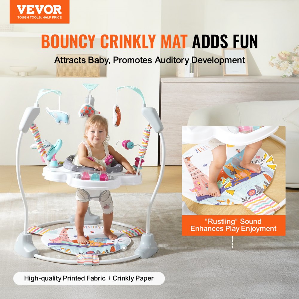 VEVOR Baby Bouncer, Baby Activity Center 360° Rotation & Adjustable Height, Toddler Play Jumper with Developmental Toys, Music Lights Sounds, Baby SpaceSaver Jumperoo For Age 6 Months and Up