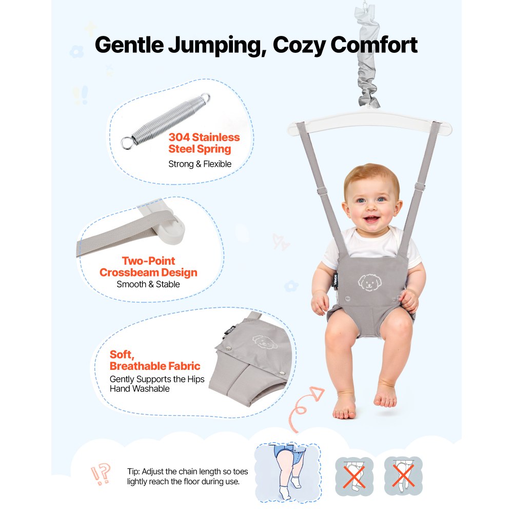 VEVOR Toddler Swing and Jumper, 2 in 1 Swing Set and Bouncer, Soft Cushion with Foldable A-Frame Metal Stand, Heavy-Duty Thick Ropes, Easy to Install and Store, for Indoor or Outdoor Play, Gray