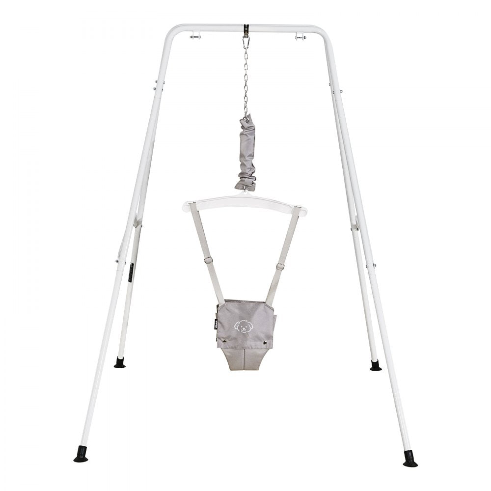 VEVOR Toddler Swing and Jumper, 2 in 1 Swing Set and Bouncer, Soft Cushion with Foldable A-Frame Metal Stand, Heavy-Duty Thick Ropes, Easy to Install and Store, for Indoor or Outdoor Play, Gray