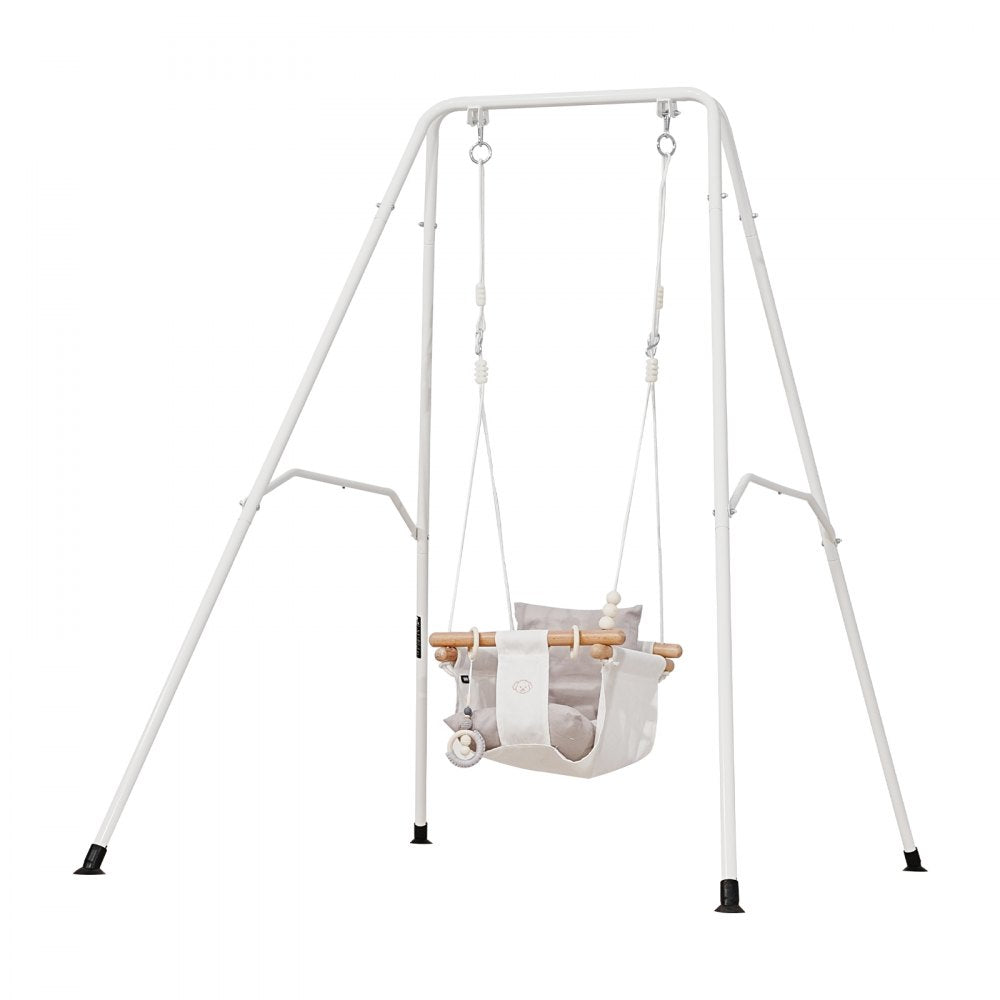 VEVOR Toddler Swing and Jumper, 2 in 1 Swing Set and Bouncer, Soft Cushion with Foldable A-Frame Metal Stand, Heavy-Duty Thick Ropes, Easy to Install and Store, for Indoor or Outdoor Play, Gray
