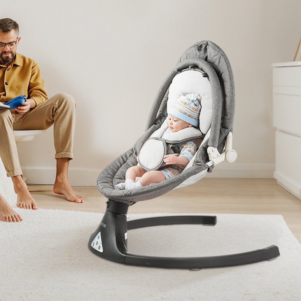 VEVOR Baby Swing, 5-Speed Baby Rocker with 3 Seat Position, Portable Infant Swing for Newborn with PVC Touch Panel, Remote Control, Bluetooth, 10 Lullabies & Toy Bar for 0-9 Month/0-20 lbs Boys Girls