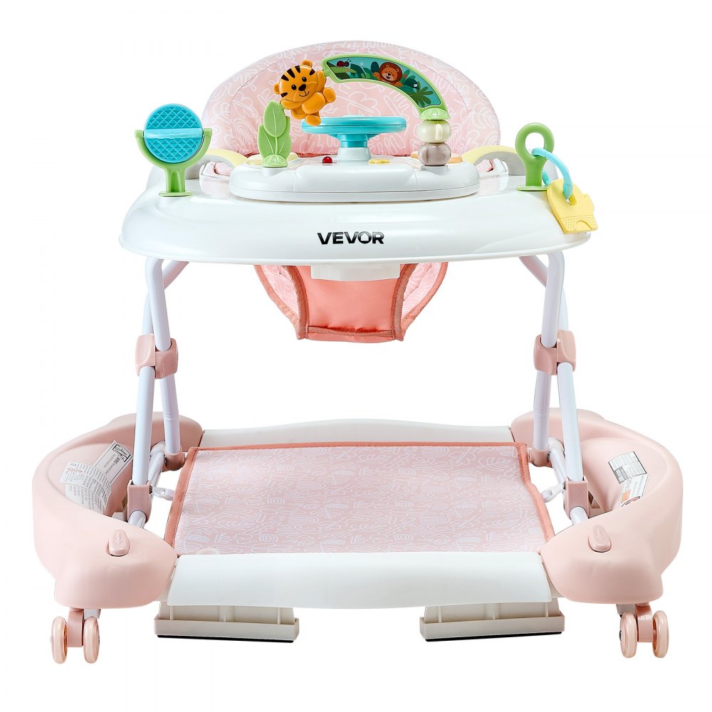 VEVOR 5-in-1 Baby Walker, Folding Baby Activity Center on Wheels, Height Adjustable Rocker Bouncer Walker with Comfortable High-Back Seat, Anti-Rollover Toddler Walking Helper for 6-24 Month Boy Girls