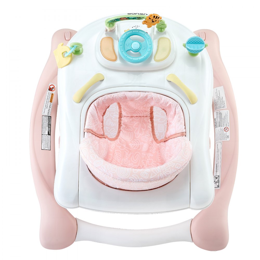 VEVOR 5-in-1 Baby Walker, Folding Baby Activity Center on Wheels, Height Adjustable Rocker Bouncer Walker with Comfortable High-Back Seat, Anti-Rollover Toddler Walking Helper for 6-24 Month Boy Girls