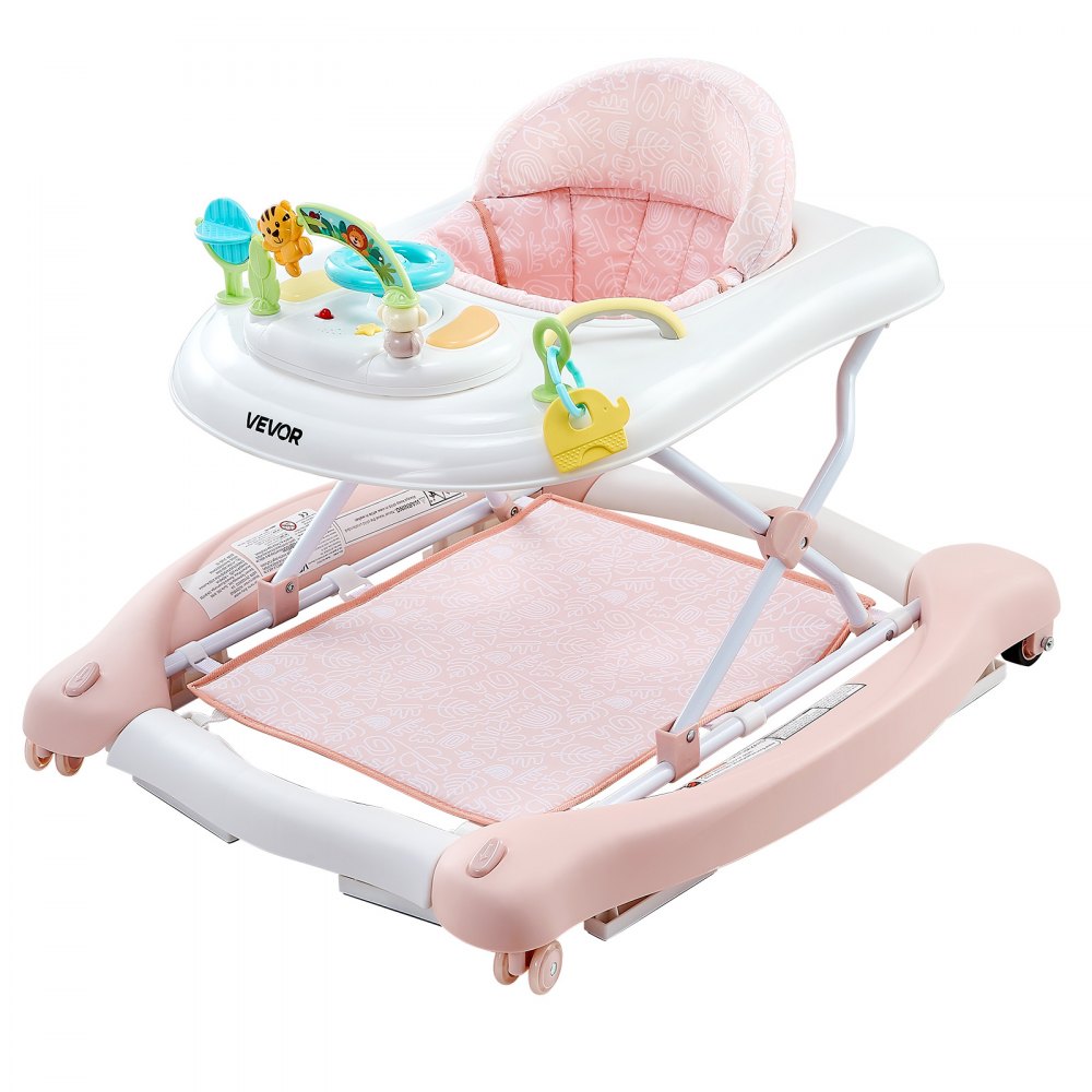 VEVOR 5-in-1 Baby Walker, Folding Baby Activity Center on Wheels, Height Adjustable Rocker Bouncer Walker with Comfortable High-Back Seat, Anti-Rollover Toddler Walking Helper for 6-24 Month Boy Girls