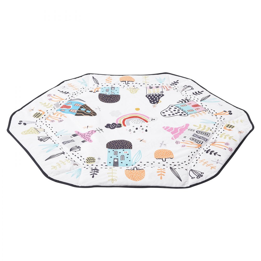 VEVOR Baby Play Gym Mat, Tummy Time Mat with 6 Detachable Sensory Toys, 41.7" x 41.7" Large-Sized Baby Newborn Activity Mat with Fold-up Sides & Soft Fabric for Sensory and Motor Skill Development