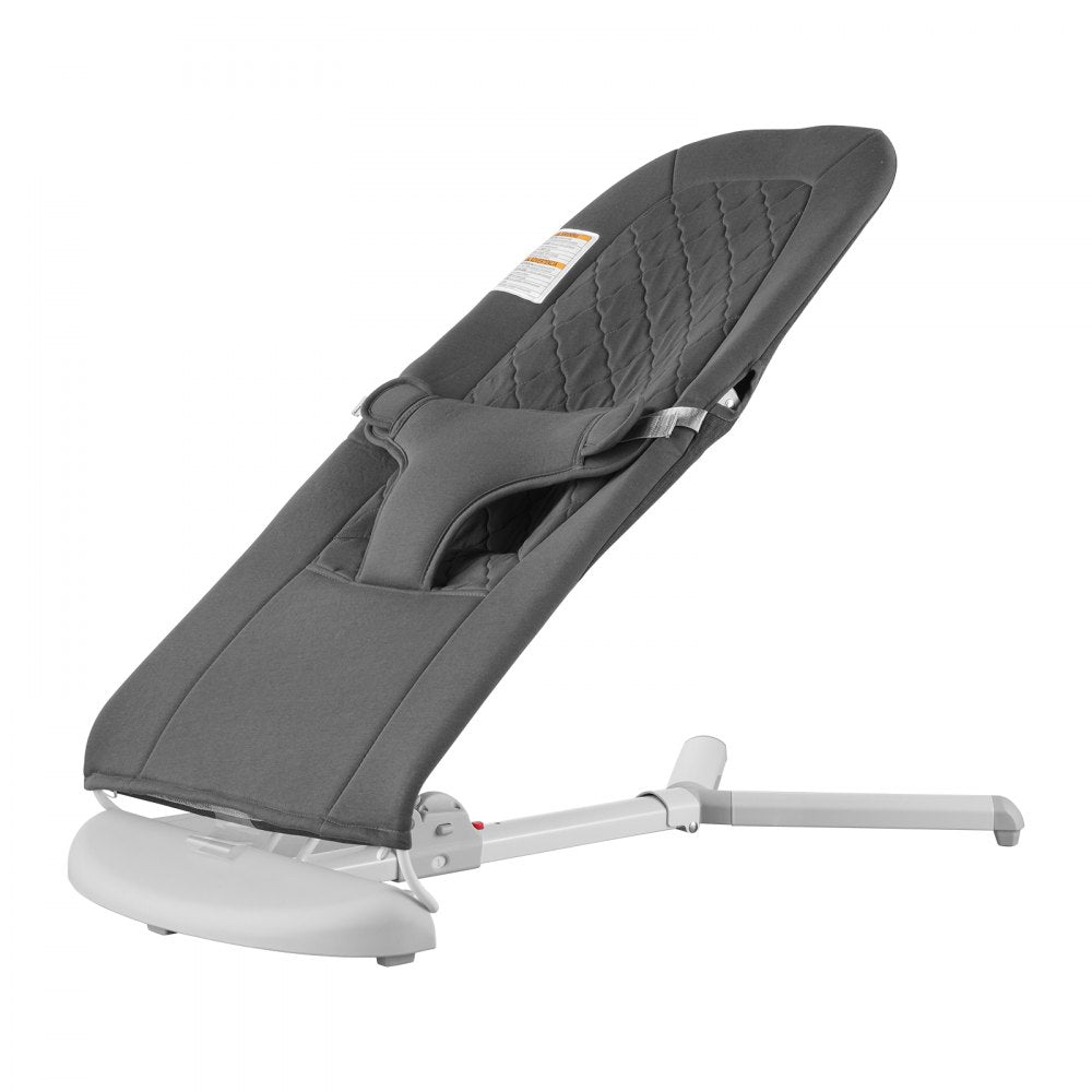VEVOR Baby Bouncer, Folding Bouncer Seat for Babies 0-9 Months, Newborn Bouncer Chair with 2 Reclining Angles & 3-Point Harness, Portable Infant Rocker with Carrying Bag for Indoor Outdoor, Dark Gray
