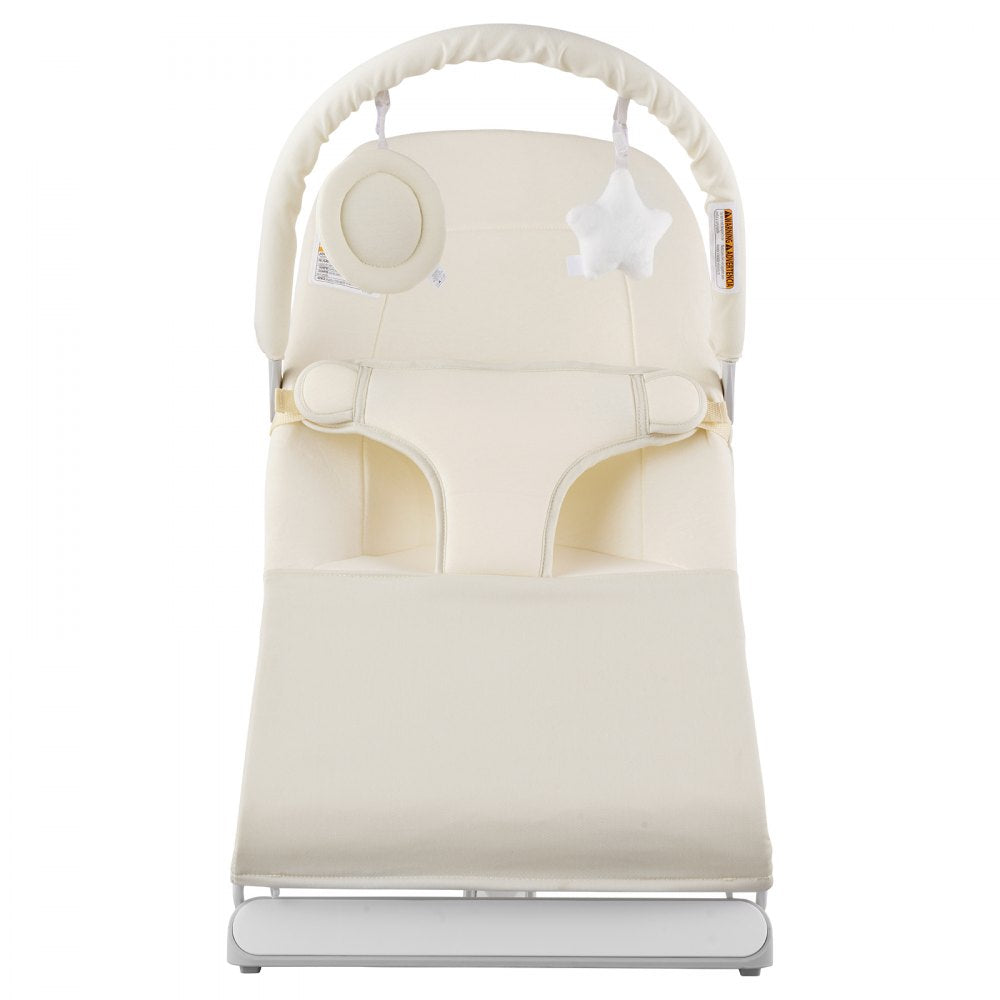 VEVOR Baby Bouncer, Folding Bouncer Seat for Babies 0-9 Months, Newborn Bouncer Chair with 2 Reclining Angles & Rotatable Toy Bar, Portable Infant Rocker with Carrying Bag for Indoors Outdoors, Beige