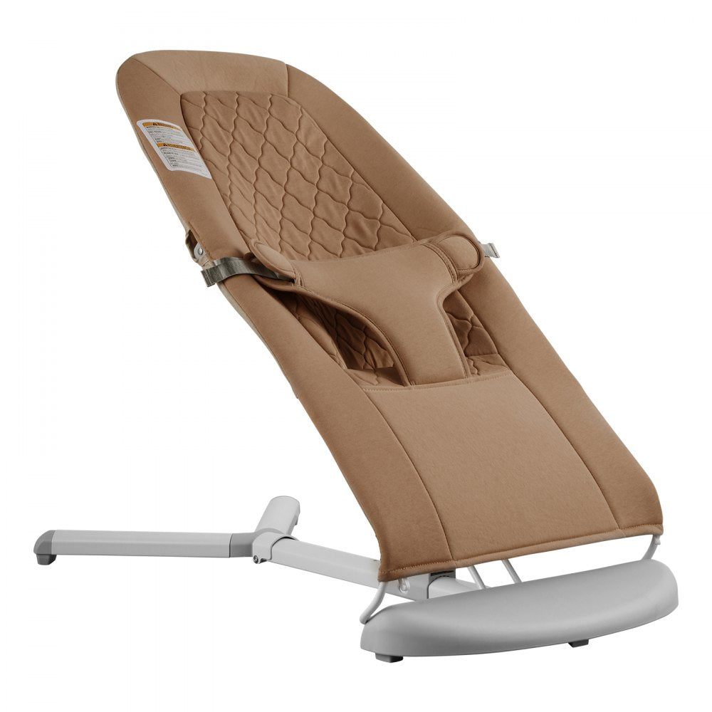 VEVOR Baby Bouncer, Folding Bouncer Seat for Babies 0-9 Months, Newborn Bouncer Chair with 2 Reclining Angles & 3-Point Harness, Portable Infant Rocker with Carrying Bag for Indoors Outdoors, Camel