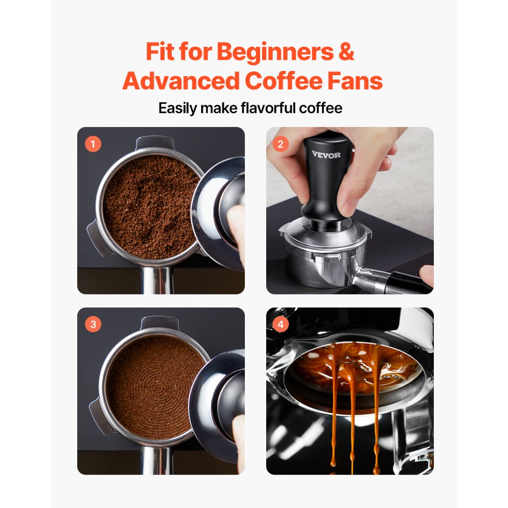 VEVOR Espresso Tamper 53mm, Spring Loaded Coffee Tamper, 30 lbs Tamper Tool Espresso, Stainless Tamper with Non-Slip Grip