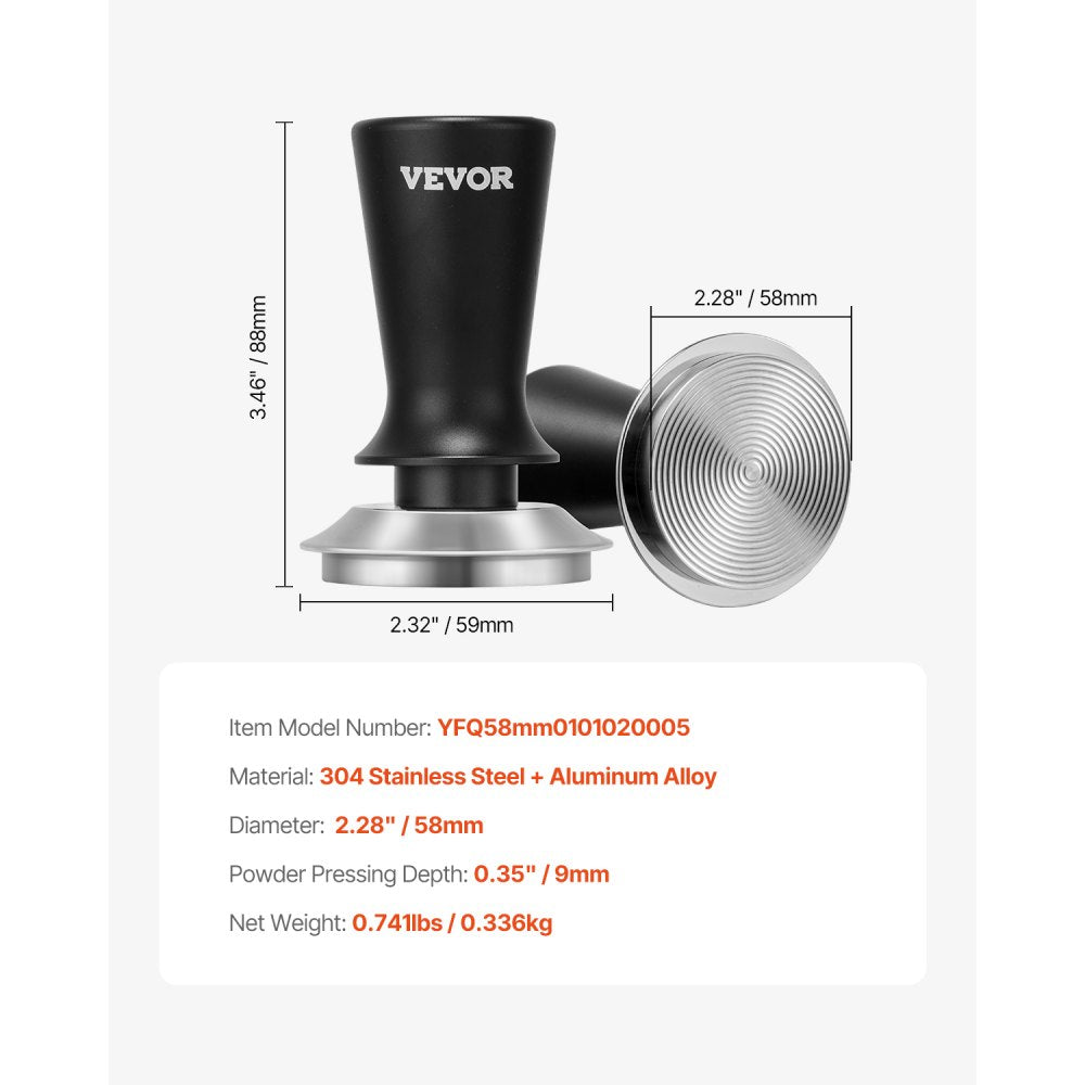 VEVOR Espresso Tamper 58mm, Spring Loaded Coffee Tamper, 30 lbs Tamper Tool Espresso, Stainless Tamper with Non-Slip Grip