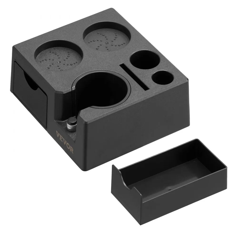 VEVOR Espresso Tamping Station, ABS Material, 7-in-1 Multifunctional Tamping Station with Detachable Slot, Easy to Clean Espresso Knock Box with Non-Slip Base, Fits for 51-58 mm Handles