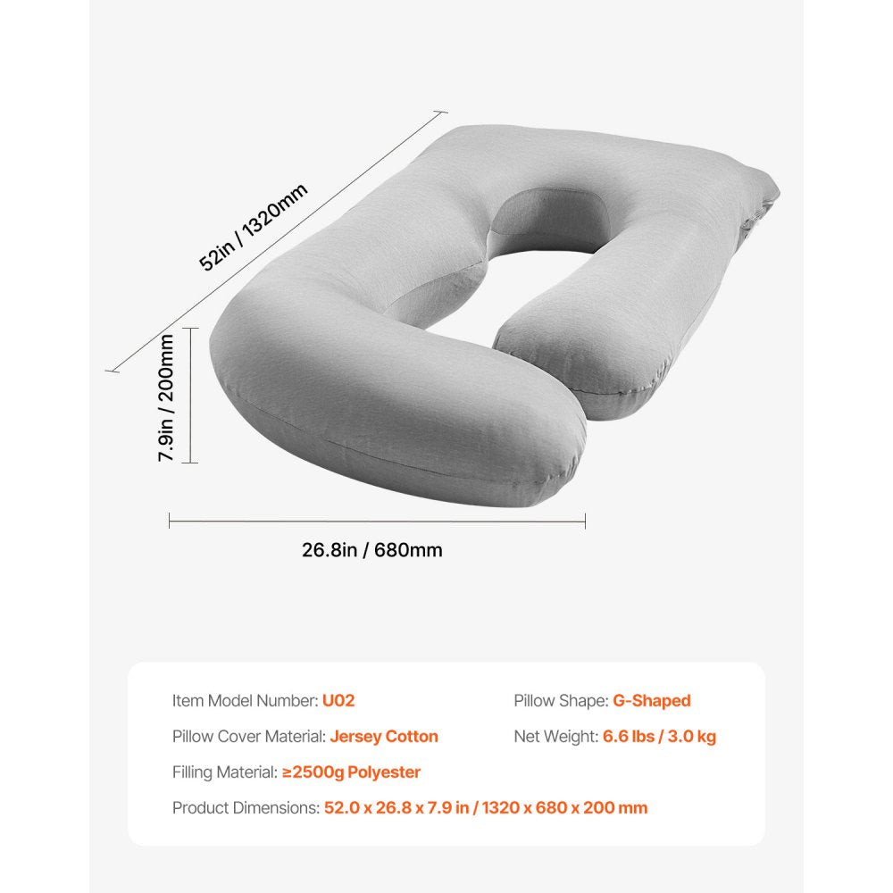 VEVOR Pregnancy Pillow, G-Shaped Maternity Pillow for Sleeping, Full-Body Support Pillow with Removable & Washable Cover, Soft and Breathable Pregnancy Body Pillows for Back, Belly, Hips, Legs Relief