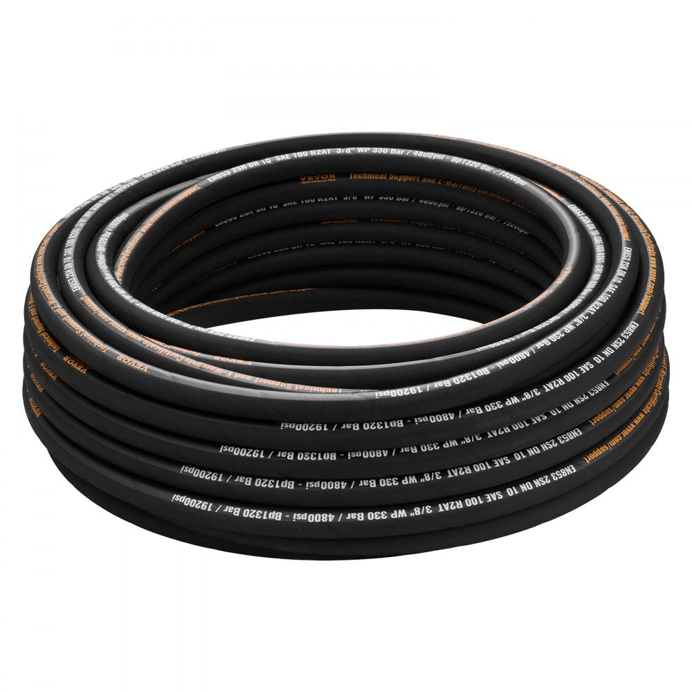 VEVOR Hydraulic Hose 3/8 inch x 100 ft, Coiled Hydraulic Hose 4800 PSI, Rubber Hydraulic Hose with 2 High-Tensile Steel Wire Braid, Bulk Hydraulic Hose -20°C to 140°C, Hydraulic Oil Flexible Hose