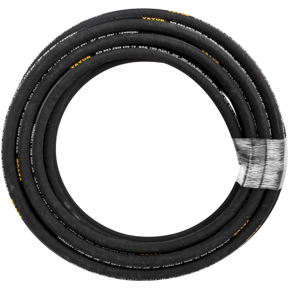 VEVOR Hydraulic Hose 3/8 inch x 50 ft, Coiled Hydraulic Hose 4800 PSI, Rubber Hydraulic Hose with 2 High-Tensile Steel Wire Braid, Bulk Hydraulic Hose -20℃ to 140℃, Hydraulic Oil Flexible Hose