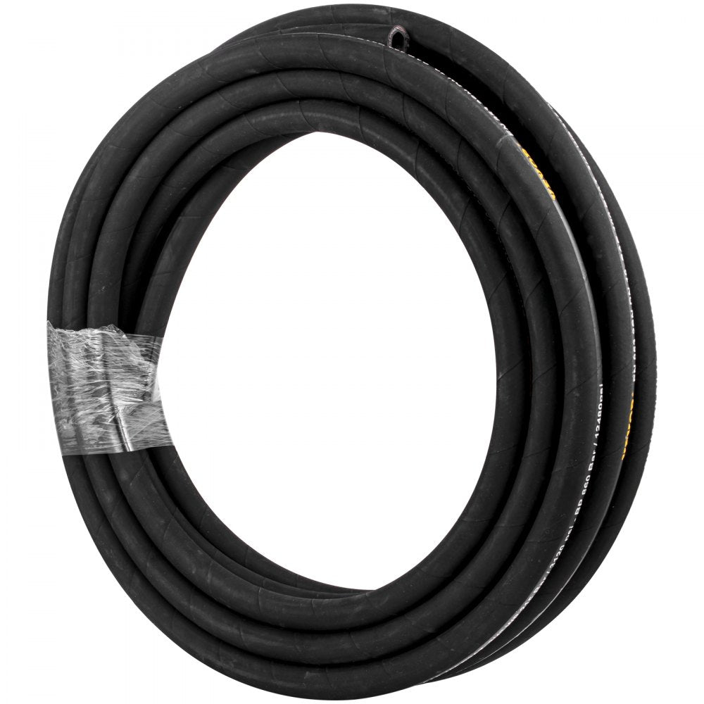 VEVOR Hydraulic Hose 3/8 inch x 50 ft, Coiled Hydraulic Hose 4800 PSI, Rubber Hydraulic Hose with 2 High-Tensile Steel Wire Braid, Bulk Hydraulic Hose -20℃ to 140℃, Hydraulic Oil Flexible Hose