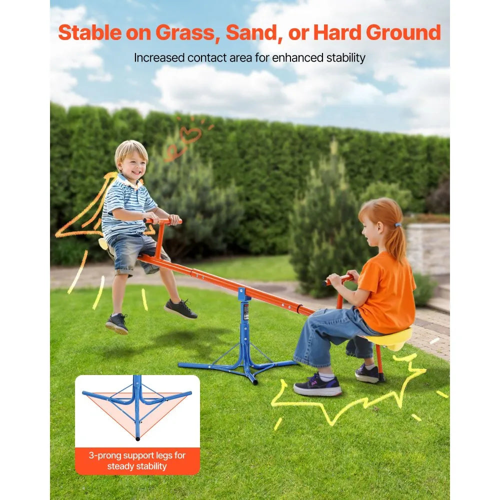 VEVOR Kids Seesaw, 100 lbs Load Capacity per Seat, Sit and Spin Teeter Totter with 3-prong Support Legs, Kids Outdoor Playground Equipment, Swiveling 360 Degrees Rotating for Children Aged 3+