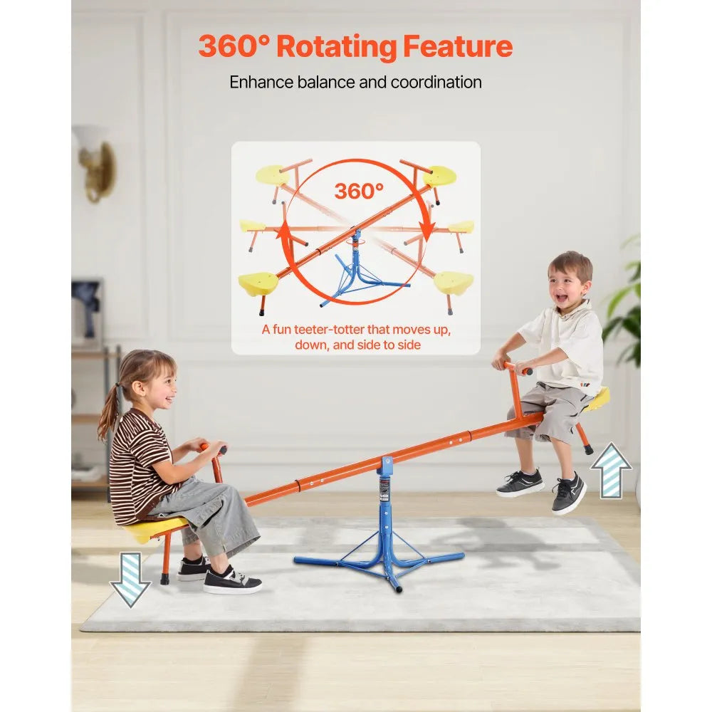 VEVOR Kids Seesaw, 100 lbs Load Capacity per Seat, Sit and Spin Teeter Totter with 3-prong Support Legs, Kids Outdoor Playground Equipment, Swiveling 360 Degrees Rotating for Children Aged 3+