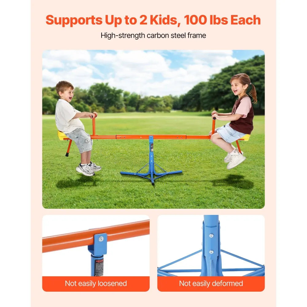 VEVOR Kids Seesaw, 100 lbs Load Capacity per Seat, Sit and Spin Teeter Totter with 3-prong Support Legs, Kids Outdoor Playground Equipment, Swiveling 360 Degrees Rotating for Children Aged 3+