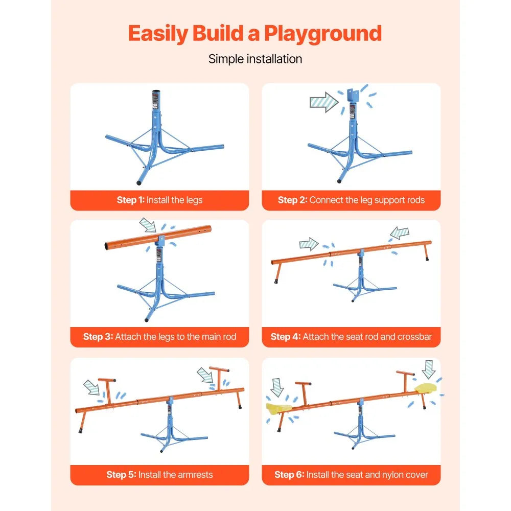 VEVOR Kids Seesaw, 100 lbs Load Capacity per Seat, Sit and Spin Teeter Totter with 3-prong Support Legs, Kids Outdoor Playground Equipment, Swiveling 360 Degrees Rotating for Children Aged 3+