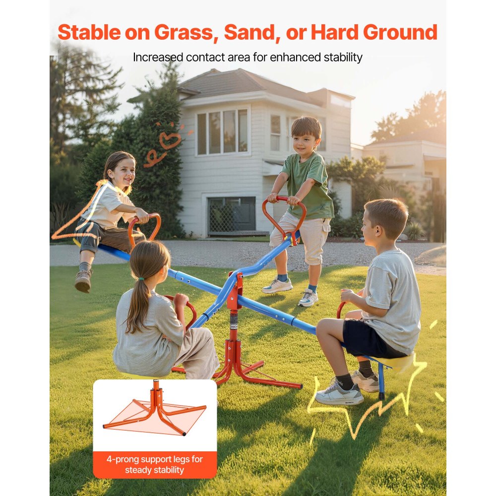 VEVOR Kids Seesaw, 110 lbs Load Capacity per Seat, Sit and Spin Teeter Totter with 4-prong Support Legs, Kids Outdoor Playground Equipment, Swiveling 360 Degrees Rotating for Children Aged 3+, 4 Seats