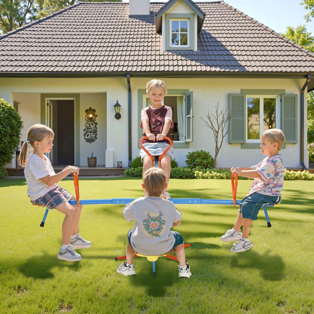 VEVOR Kids Seesaw, 110 lbs Load Capacity per Seat, Sit and Spin Teeter Totter with 4-prong Support Legs, Kids Outdoor Playground Equipment, Swiveling 360 Degrees Rotating for Children Aged 3+, 4 Seats