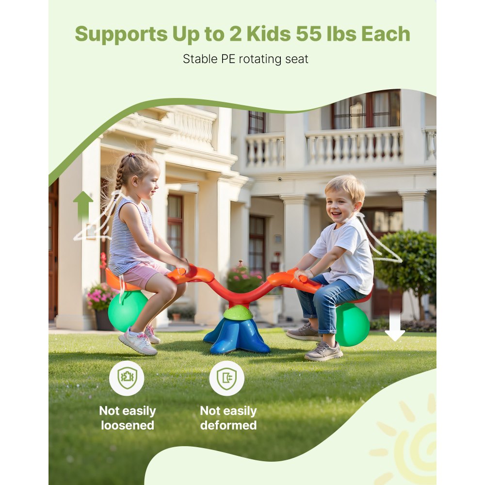 VEVOR Kids Seesaw, 55 lbs Load Capacity per Seat, Sit and Spin Teeter Totter with Handles, Kids Outdoor Playground Equipment, Swiveling 360 Degrees Rotating for Children Aged 3+, Multi Colored