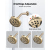 VEVOR Tub and Shower Faucet Set, Complete with 5-Inch Rainfall Shower Head and Bathtub Spout, 8-Setting Adjustable Spray, Single-Handle Tub Trim Kit with Brass Pressure Balancing Valve, Gold Finish