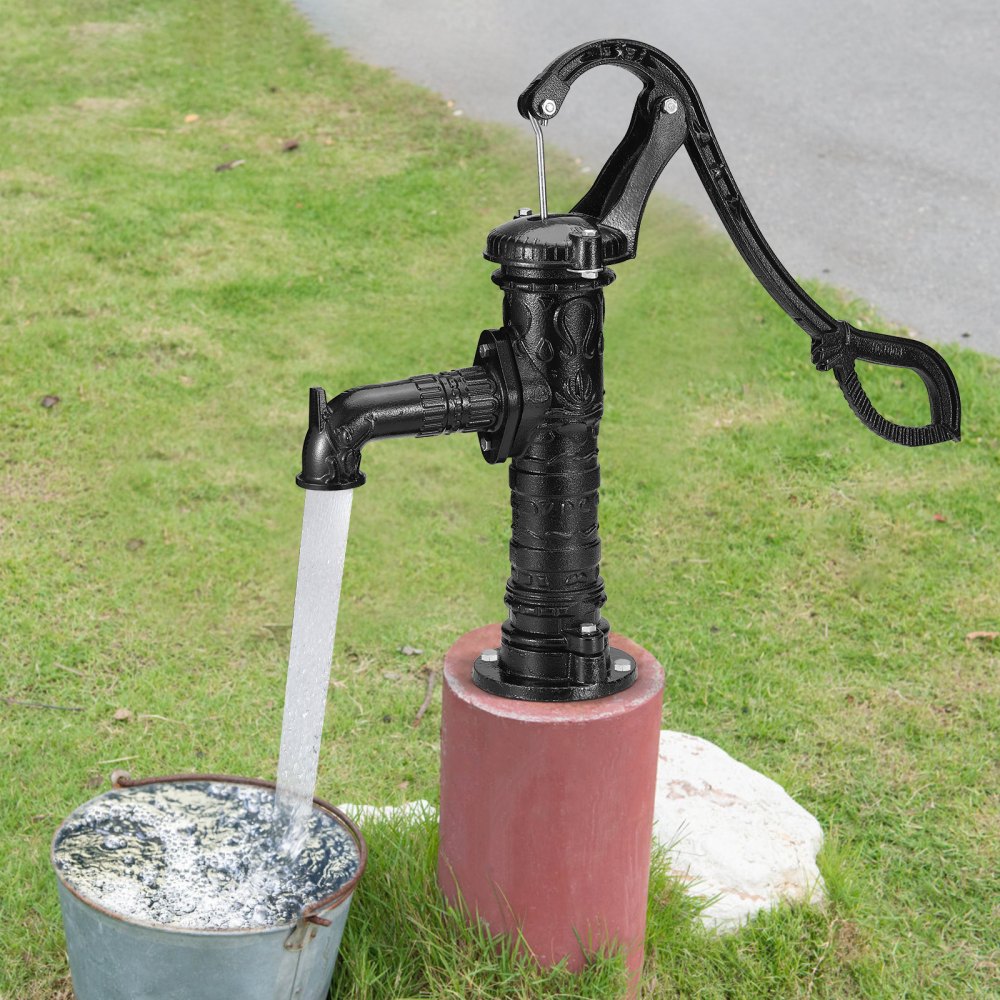 VEVOR Antique Well Hand Pitcher Pump, 22ft Maximum Lift, Cast Iron Manual Hand Water Pump with Ergonomic Handle NPT1-1/4" Easy Installation, Old Fashioned for Outdoor Home Yard Garden Pond Farm, Black