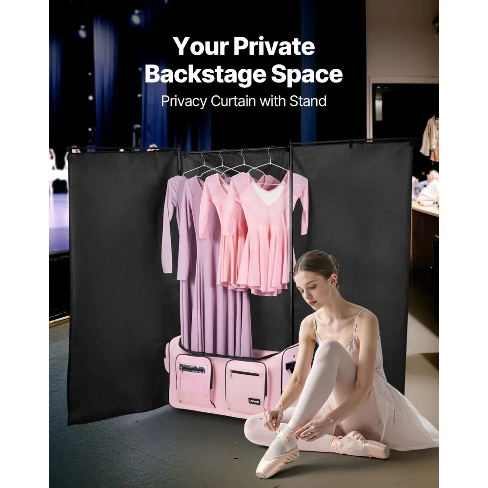 VEVOR Dance Bag with Garment Rack, 29 Inch Rolling Dance Duffel, with Wheels, USB Port, Height Adjustable Clothes Rack, Privacy Protection Curtain, Ideal for Travel and Competitions, Matte Pink