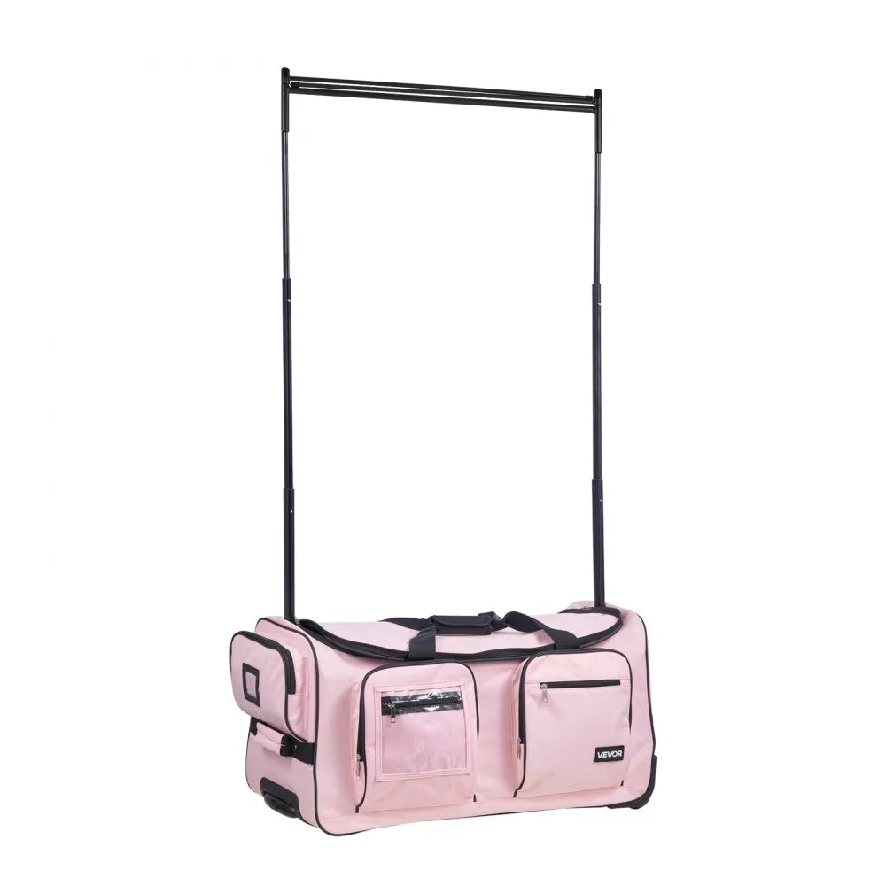 VEVOR Dance Bag with Garment Rack, 29 Inch Rolling Dance Duffel, with Wheels, USB Port, Height Adjustable Clothes Rack, Privacy Protection Curtain, Ideal for Travel and Competitions, Matte Pink