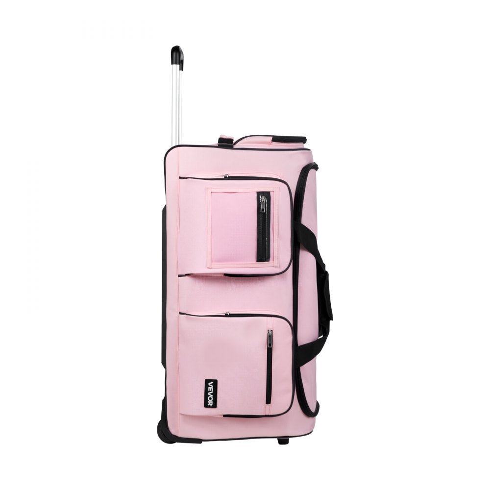 VEVOR Dance Bag with Garment Rack, 29 Inch Rolling Dance Duffel, with Wheels, Height Adjustable Clothes Rack, USB Port, Privacy Protection Curtain, Ideal for Travel and Competitions, Matte Pink