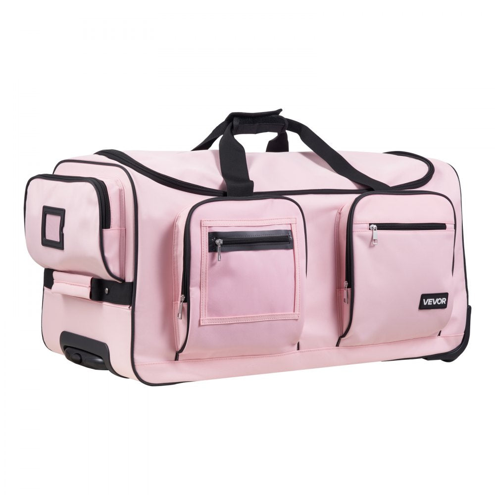 VEVOR Dance Bag with Garment Rack, 29 Inch Rolling Dance Duffel, with Wheels, Height Adjustable Clothes Rack, USB Port, Privacy Protection Curtain, Ideal for Travel and Competitions, Matte Pink