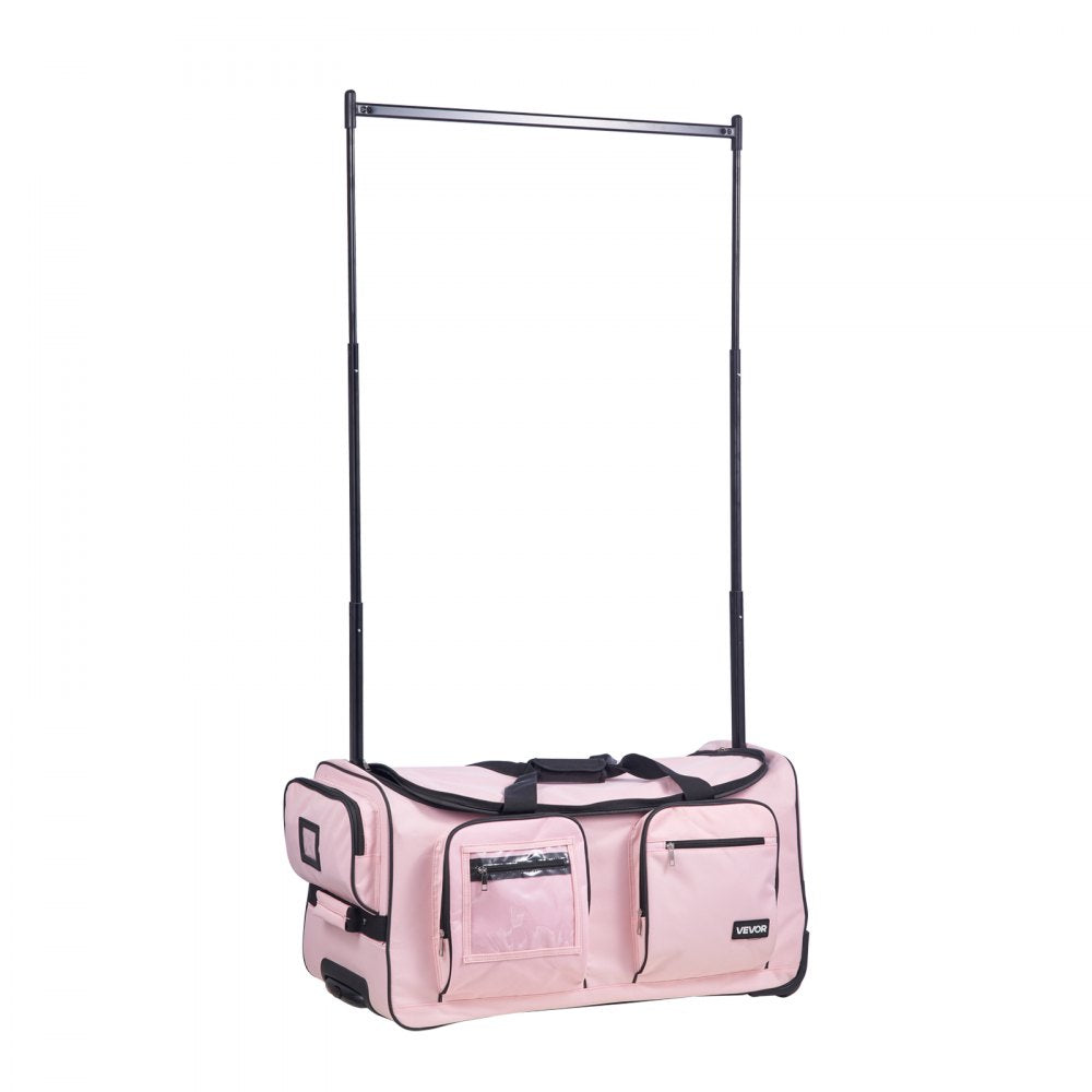 VEVOR Dance Bag with Garment Rack, 29 Inch Rolling Dance Duffel, with Wheels, Height Adjustable Clothes Rack, USB Port, Privacy Protection Curtain, Ideal for Travel and Competitions, Matte Pink